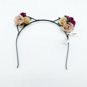 Torrid Floral Cat Ear Black Metal Headband NWT